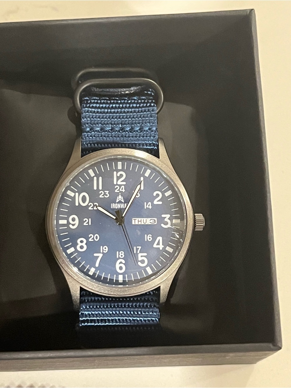 IronWay Men’s Blue Field Watch with Blue Nato Nylon Strap 41mm Quartz NWT